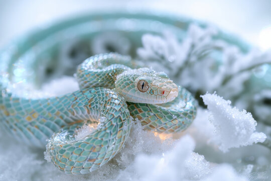 A snake made of precious metals and stones. Jewelry snake. Symbol of 2025