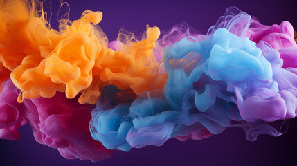 Obraz premium Colorful Flowing Paint on Purple Background, Abstract Image, Texture, Pattern Background, Wallpaper, Cover and Screen of Smartphone, Cell Phone, Computer, Laptop, 9:16 and 16:9 Format