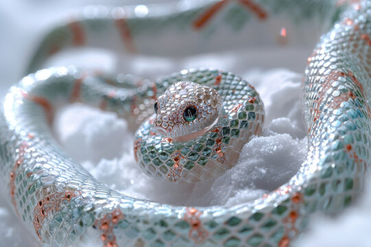 A snake made of precious metals and stones. Jewelry snake. Symbol of 2025