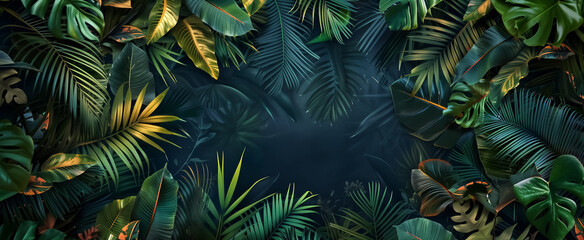 Naklejka premium a banner that fuses tropical plants elements incorporating vibra