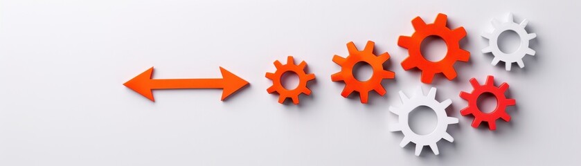 Flowchart with gears and arrows, processing, systematic approach and problem-solving