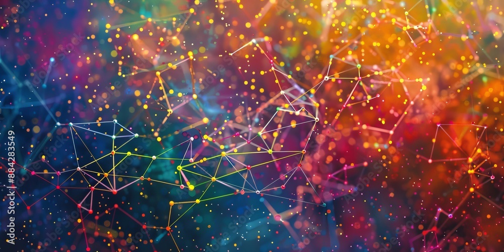 Leinwandbilder A colorful mosaic of interconnected dots and lines, depicting the complex network of thoughts and concepts in the human mind