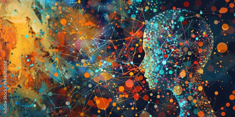 Aufkleber A colorful mosaic of interconnected dots and lines, depicting the complex network of thoughts and concepts in the human mind