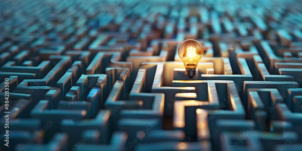 Aufkleber a maze with a clear path leading to a light bulb at the center, illustrating the process of navigati