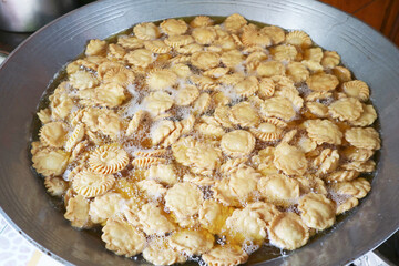 Crust of Kuih Tart or Mini Pineapple Jam Tart Being Fried at a Stall