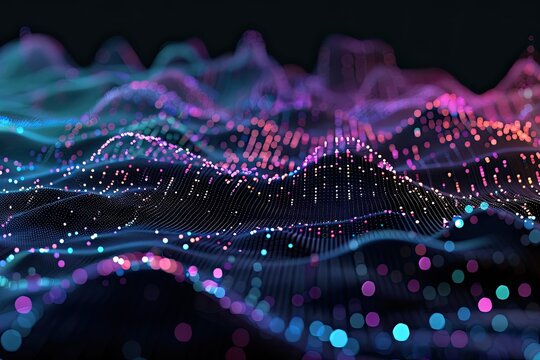 A dynamic 3D scatter plot with animated data points, highlighting trends and patterns in the data