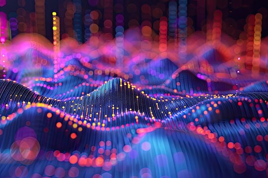 A dynamic 3D scatter plot with animated data points, highlighting trends and patterns in the data
