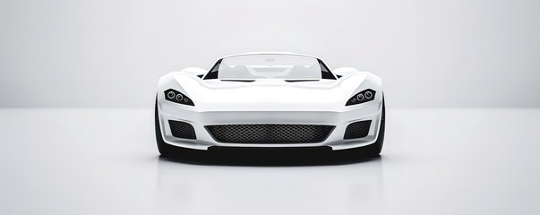 A white sports car on a white floor with a white background