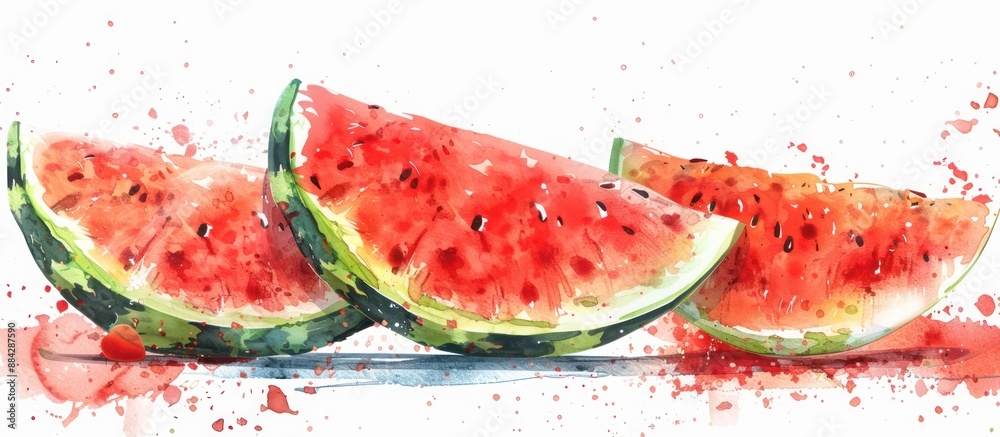 Poster Watermelon Slices Watercolor Illustration