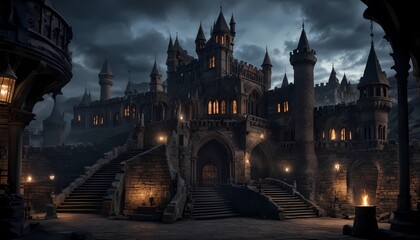 Fototapeta premium Gothic castle dungeon, dark and creepy background, hyper detail. Generative AI, Generative, AI