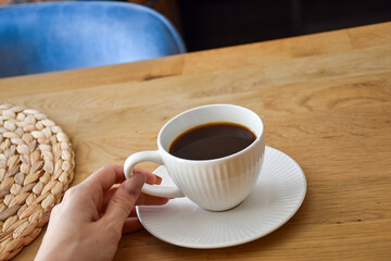 Freshly brewed coffee in a ceramic cup