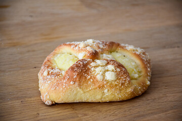 Baked sweet cake with pudding