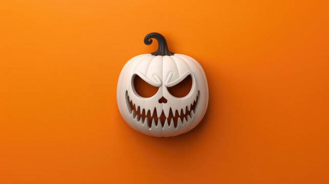 Halloween mask on eerie orange background, flat design concept