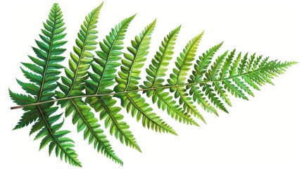 Detailed botanical illustration of a fern leaf, vibrant green hues, intricate veins, no background