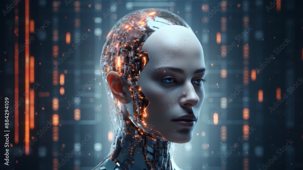 Poster digital humanoid head with holographic ai interface