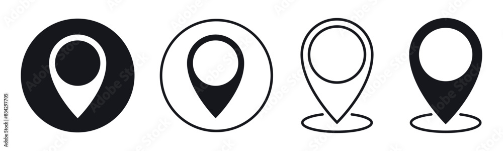Poster pin map marker pointer set icons, location flat symbols, destination