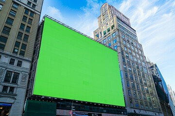 Advertising signboard billboard with green background, spectacular billboard with chroma key