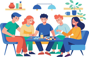 Group of friends gathered around a table, enjoying a fun and engaging board game night in a cozy living room setting.