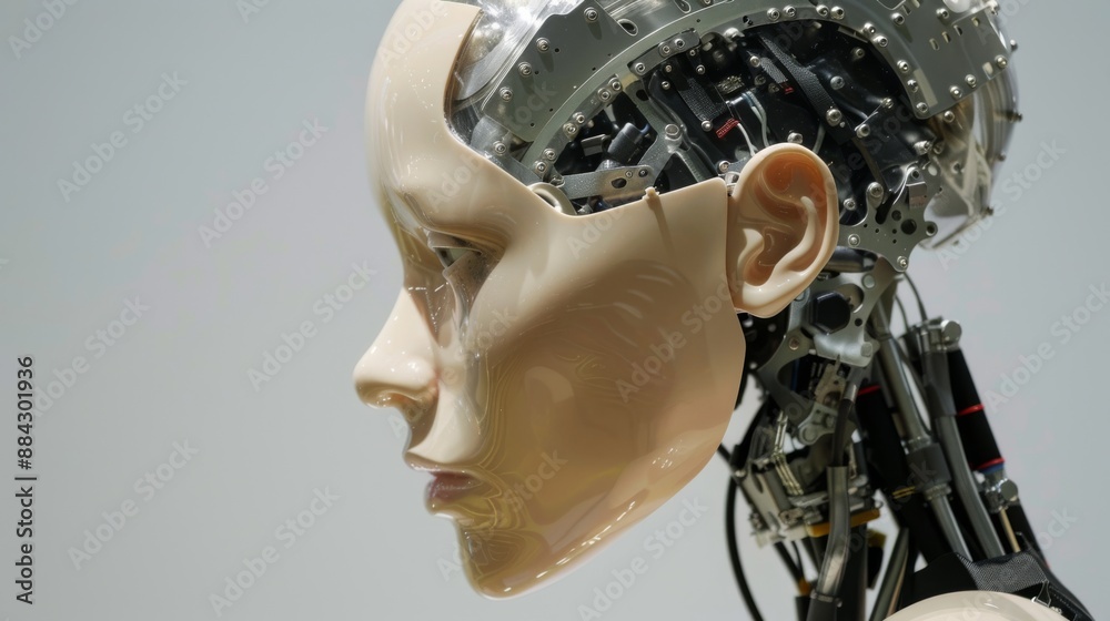 Poster Human-like robotic head displaying artificial intelligence features
