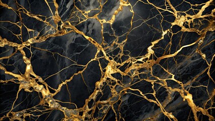 Elegant and dramatic black marble background with striking golden veins and intricate patterns