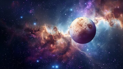 Obraz premium An intriguing pink planet enveloped in swirling, ethereal light clouds within a starry galaxy, evoking a sense of wonder and the mystique of the unknown universe.