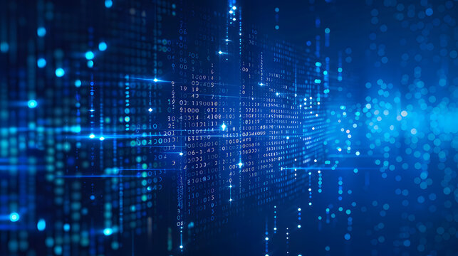 Blue data technology background vector with binary code
