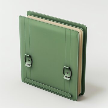 Green binder with metal clasps, isolated on a white background, perfect for office and school organization.
