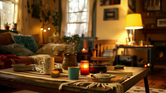 7. A popmart figure displayed on a coffee table in a cozy, well-decorated home