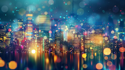 Fototapeta premium Sparkling cityscape with illuminated skyscrapers and vibrant nightlife