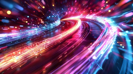 Vibrant neon light trails captured in motion, ideal for dynamic and futuristic visuals. 
