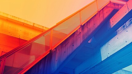 colorful abstract interpretation of a bridge with gradient colors transitioning from blue to orange