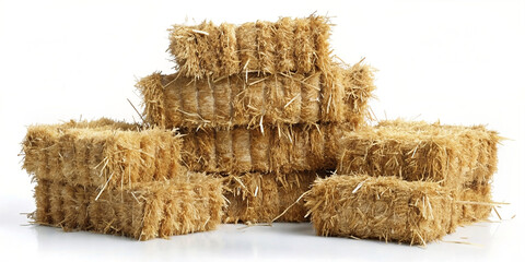 Stack of dry barley straw on white background