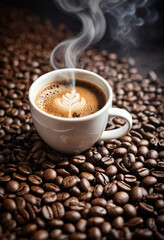 Cup of coffee and coffee beans