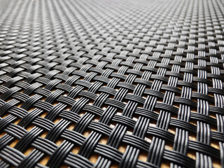 A closeup view of a wicker mat placed on a wooden table