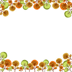 autumn flat template frame with orange and green leaves on the white background. vector template with plant frame
