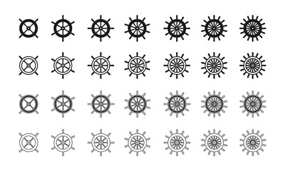 ship steering wheel icon set, with 4 handle to 16 handle. vector illustration isolated on white background.