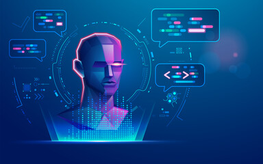 concept of chatbot technology, graphic of artificial intelligence assistant  talk application