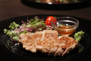 Pork steak and salad in Japan