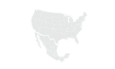 Fototapeta premium United States and Mexico political map illustration,isolated on white background.for website layouts,background,education, precise, customizable, Travel worldwide,map silhouette backdrop.