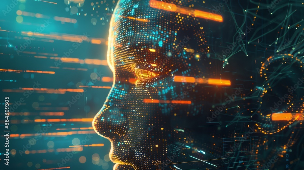 Aufkleber ai humanoid head with futuristic data streams