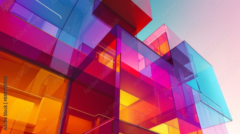 Fototapete innovative architectural design with overlapping layers in a spectrum of gradient colors