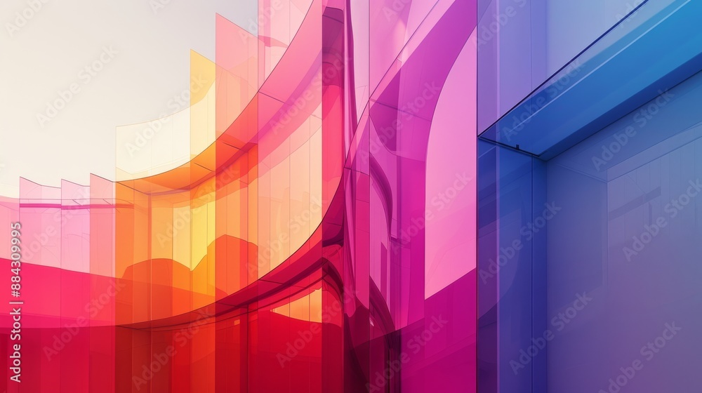Poster innovative architectural design with overlapping layers in a spectrum of gradient colors