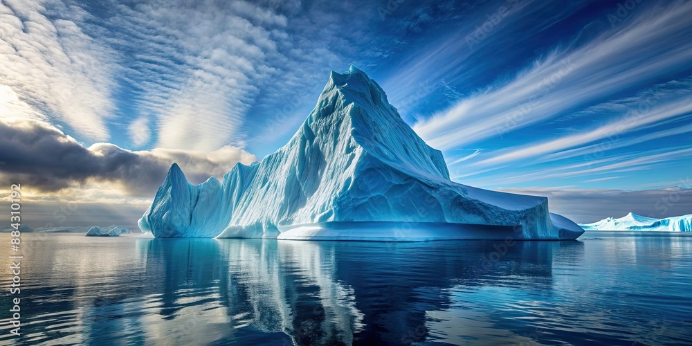 Poster Iceberg surrounded by calm ocean waters , nature, landscape, ice, cold, frozen, ocean, sea, Arctic