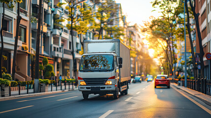 Obraz premium Delivery truck with retail cargo, showcasing logistics and commerce