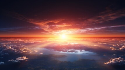 Fototapeta premium Bright sunrise casting ethereal light on Earth from orbit