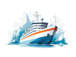 Modern cruise ship illustration with geometric shapes, representing travel and maritime adventures. Perfect for travel and tourism themes.