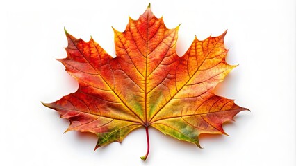 Obraz premium Vibrant autumn maple leaf cut out, perfect for fall-themed designs and projects, maple leaf, autumn, colorful, vibrant, cut out