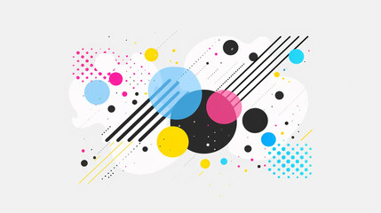 A white background with CMYK illustration of the colors black, blue and yellow. The design is minimalistic, simple and modern.