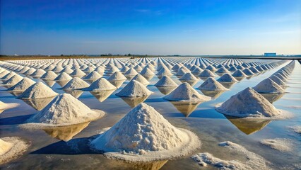 Rows of salt mounds under a clear sky, Salt, Mounds, Rows, Crystals, Minerals, White, Landscape, Nature, Harvest