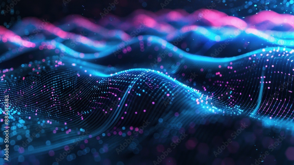 Poster digital abstract data wave cyber binary network technology background wallpaper ai generated image